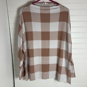 Maurices Women's Large Brown & White Checkered Poncho Cowl Neck Pullover